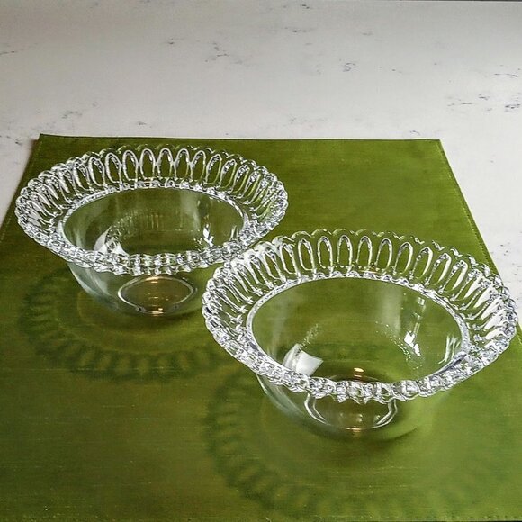 Vintage Clear Glass Bowls Reticulated Rim (2) - Picture 2 of 3
